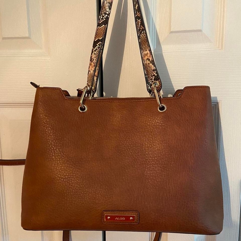 Aldo Cognac Bag with Snakeskin Print Handles